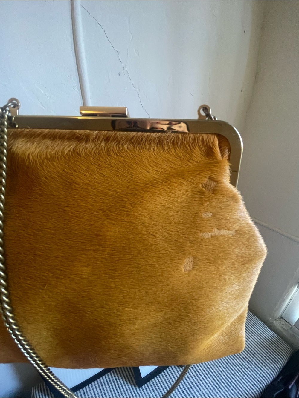 Clare V Goldenrod Flore Bag w Gold Frame and Brass Chain - Picture 7 of 9